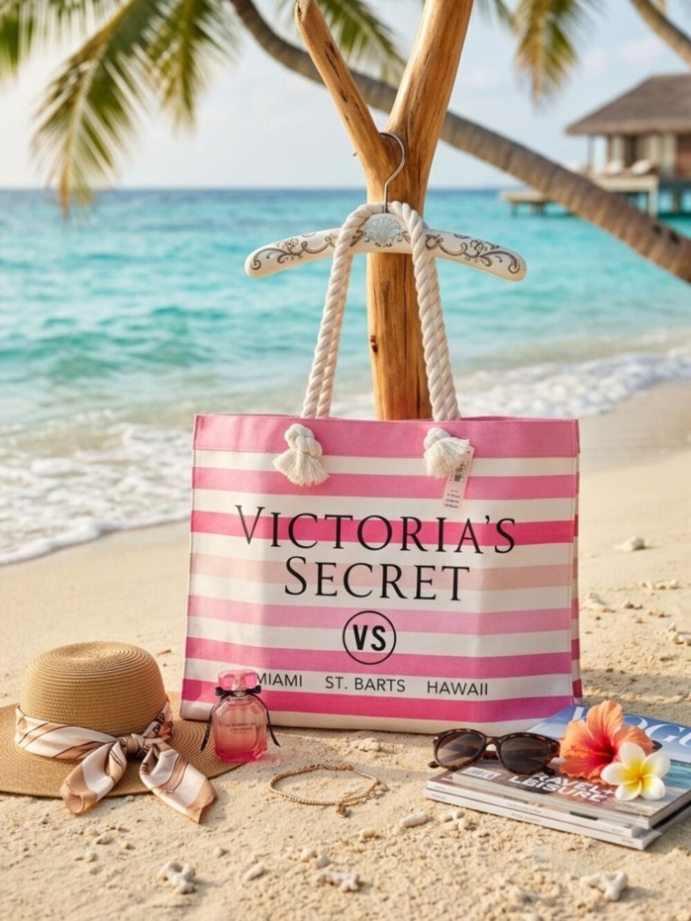 Victoria's Secret Stripe Canvas Beach Tote NWT Miami St Barts